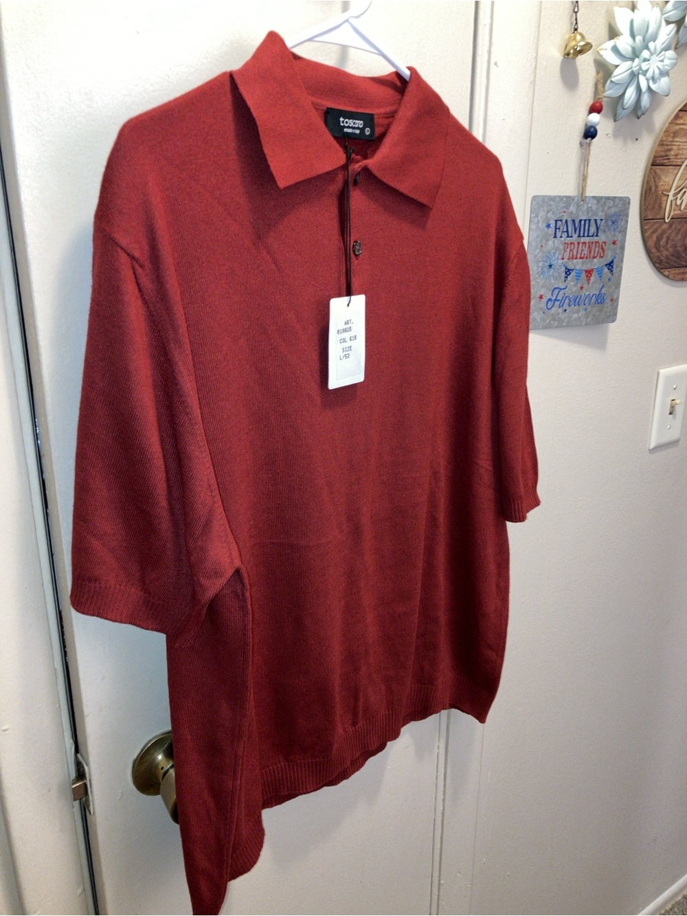 Toscano Men's Rust V-Neck Short-Sleeve Collared Sweater Large New